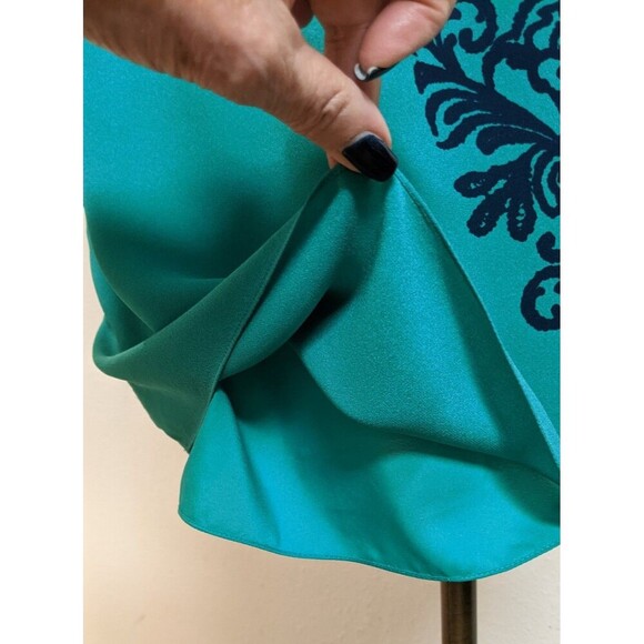 NWT~TIBI 100% Silk Teal Green w/Blue Design One-Shoulder Party Occasion Dress  4 - Picture 10 of 11